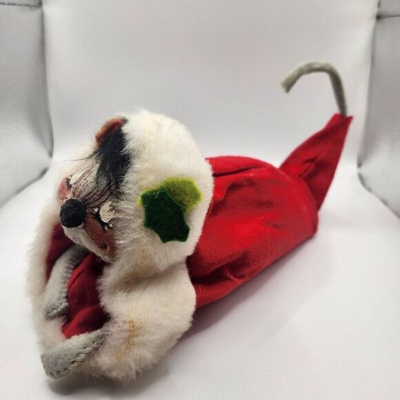 Vintage Annalee Mobilitee 1965 Happy Mouse In Red Stocking Holly 9" - Picture 3 of 6